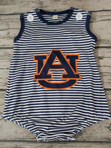 MOQ 3 pcs sleeveless A U navy stripe baby team romper