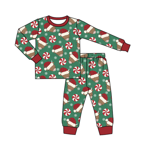 MOQ 5 highland cow Christmas hat candy boy pajamas