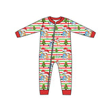 MOQ 5 PCS dogs stripe Christmas tree baby kids zipper romper