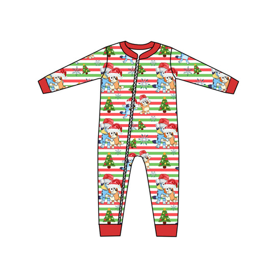 MOQ 5 PCS dogs stripe Christmas tree baby kids zipper romper