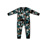 MOQ 5 PCS turquoise bull skull baby kids zipper romper