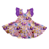 MOQ  3 Purple flutter sleeves singer girls twirl dresses