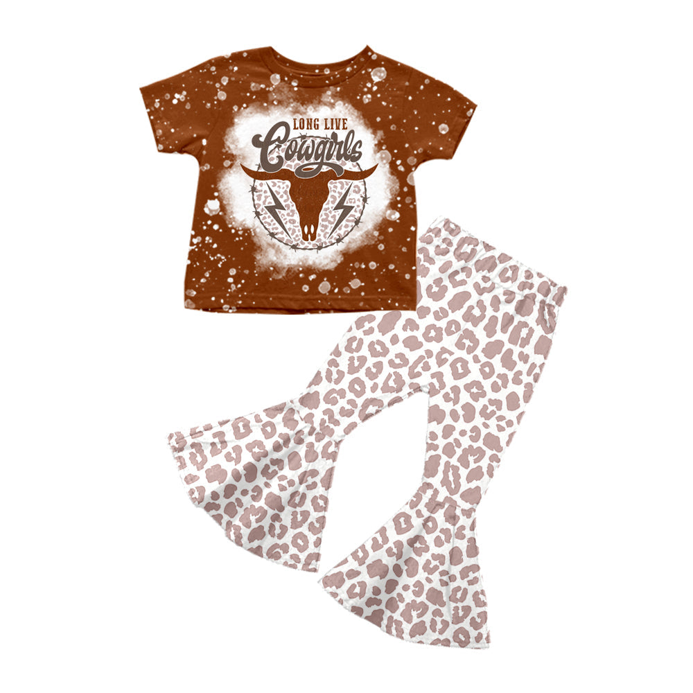 MOQ 5 long live cowgirls bull skull leopard girls clothes