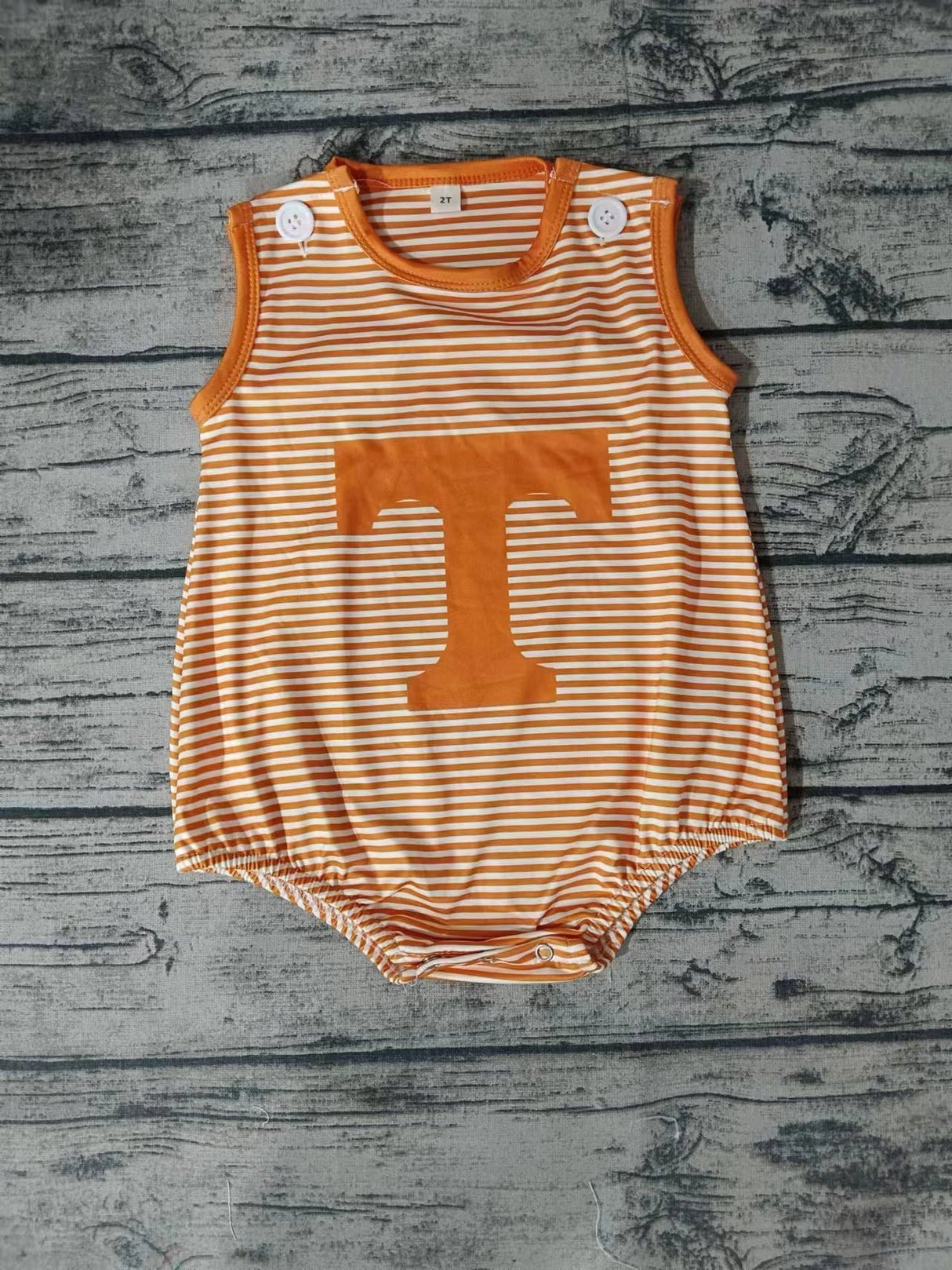 MOQ 3 pcs sleeveless T yellow stripe baby team romper