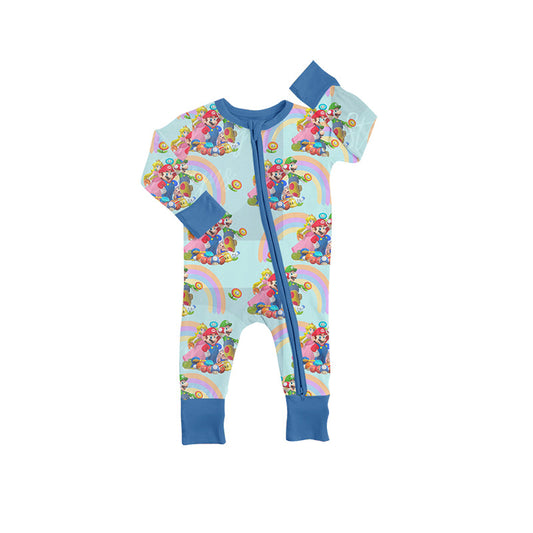 MOQ 5 PCS blue rainbow game baby boy zipper romper