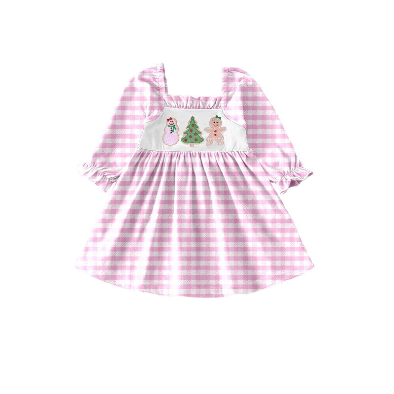 MOQ 5 snowman gingerbread Christmas tree pink girls dress