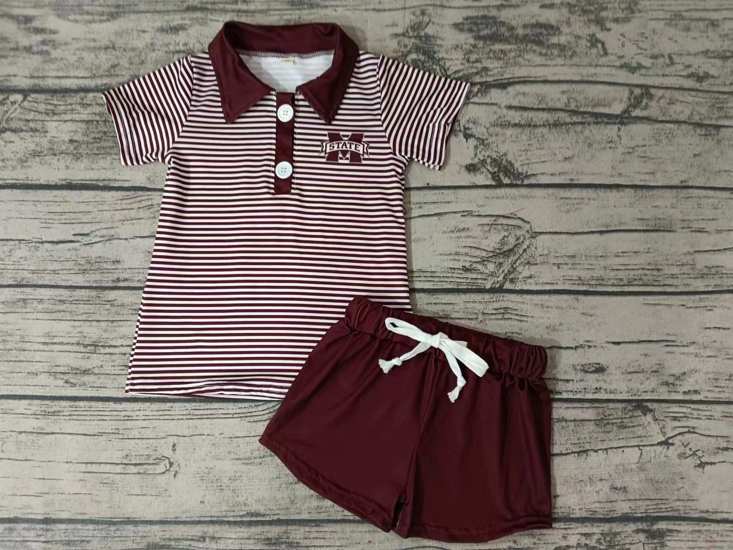 MOQ 3 pcs M maroon stripe polo shirt shorts boy team clothes