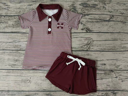 MOQ 3 pcs M maroon stripe polo shirt shorts boy team clothes