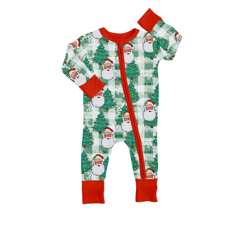 MOQ 5 PCS plaid santa Christmas tree baby kids zipper romper