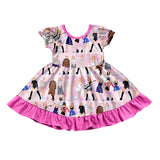 MOQ  3 Short sleeves pink ruffle singer girls dresses