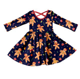 MOQ 5 long sleeves gingerbread candy cane gift girls Christmas dress