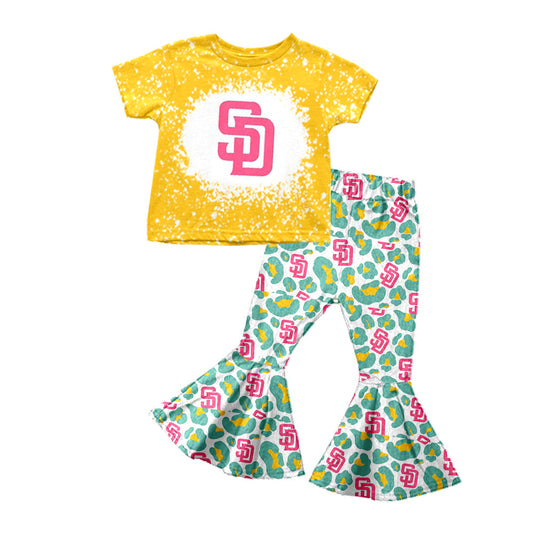 MOQ 5 yellow SD top leopard pants girls team outfits