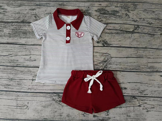 MOQ 3 pcs elephant stripe polo shirt shorts boy team clothes