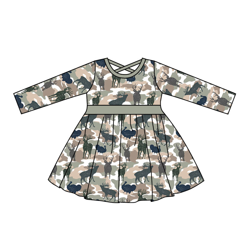 MOQ 5 long sleeves deer camo girls hunting dress