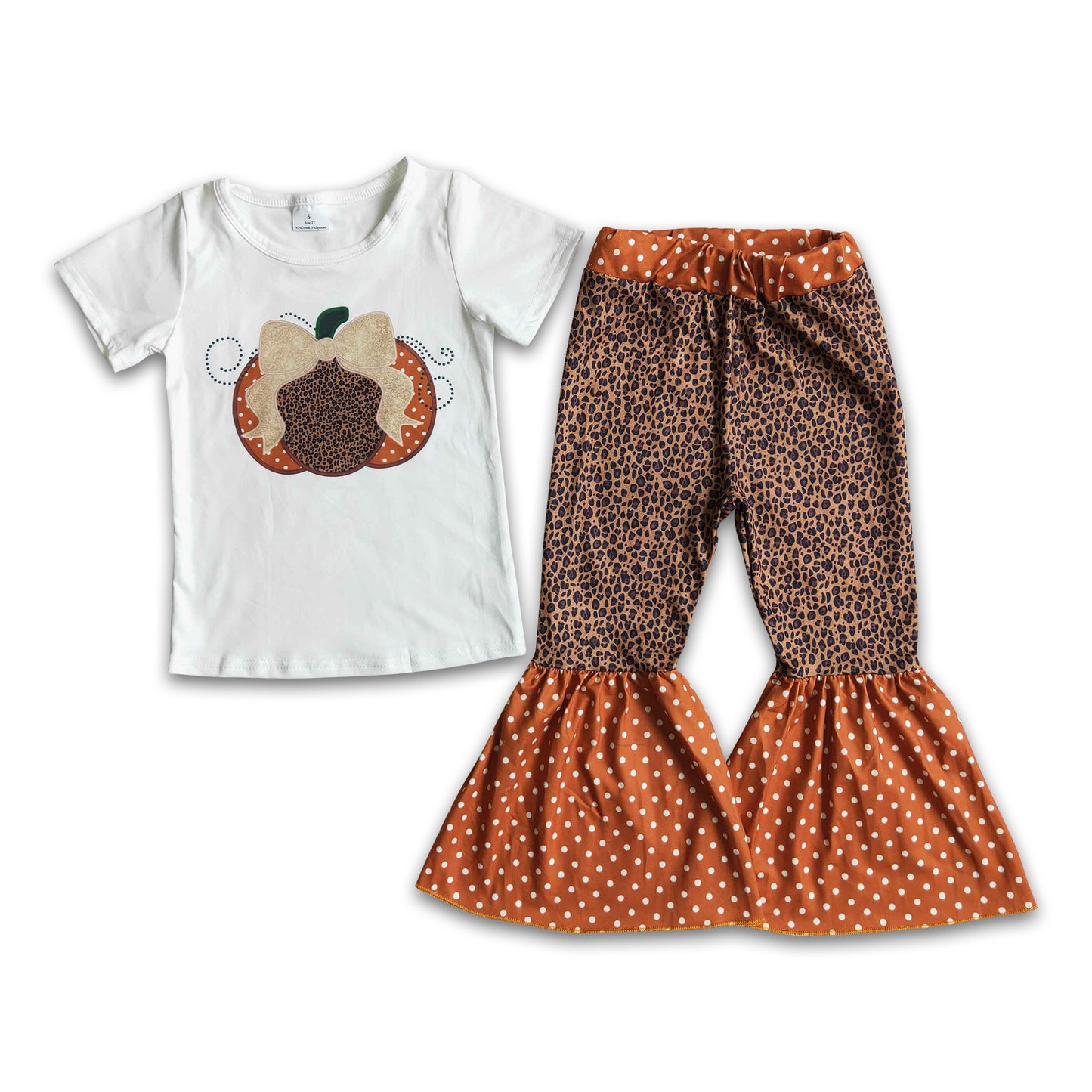 Girl Leopard Pumpkin Bell Bottom Outfit