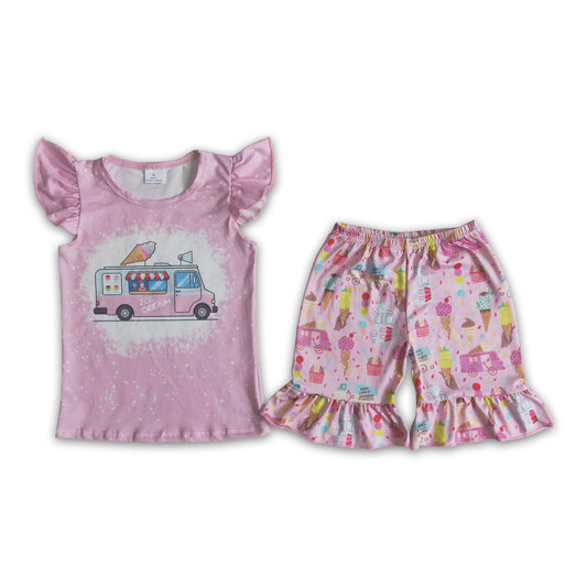 Ice cream print shirt ruffle shorts kids summer clothing