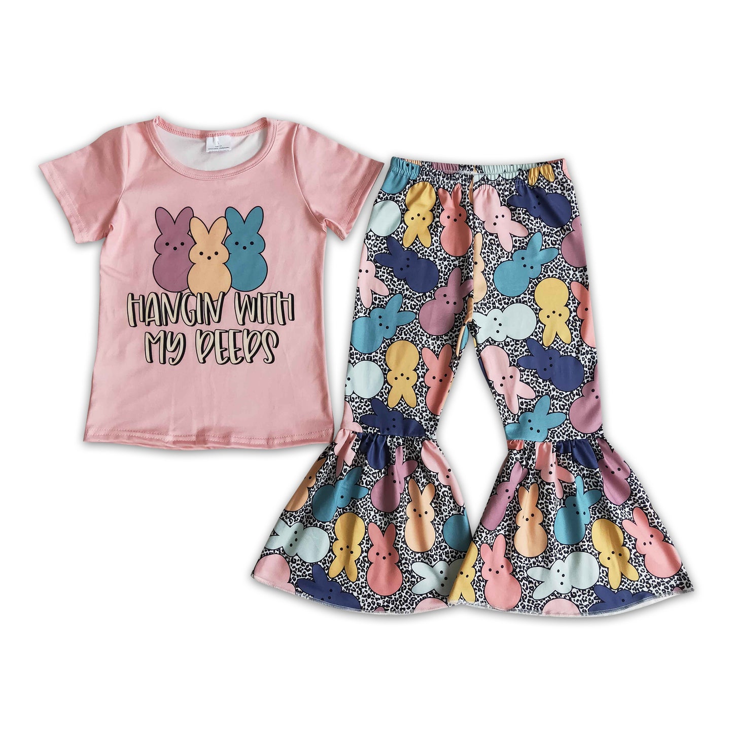 Hangin with my peeps shirt leopard pants girls easter clothing set
