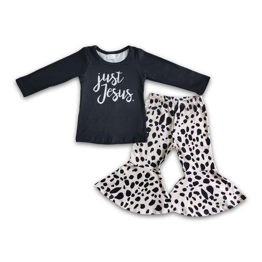 Just jesus black shirt leopard pants girls boutique clothing