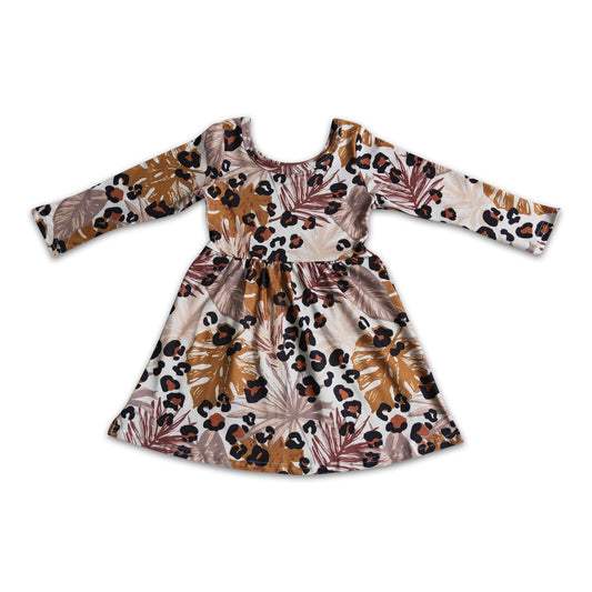 Leopard long sleeve girls fall dresses