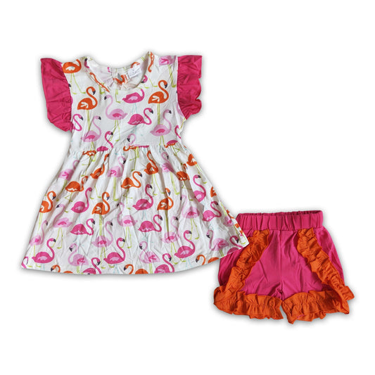 Flamingo flutter sleeve ruffle shorts kids clothing girls