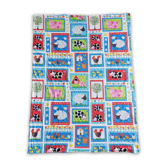 Farm print blue polka dots baby children minky blankets