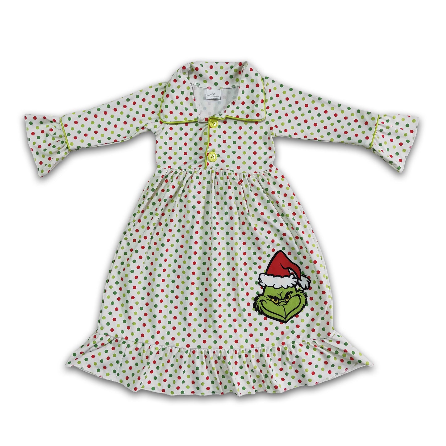 Colorful polka dots green face maxi girls Christmas night gown