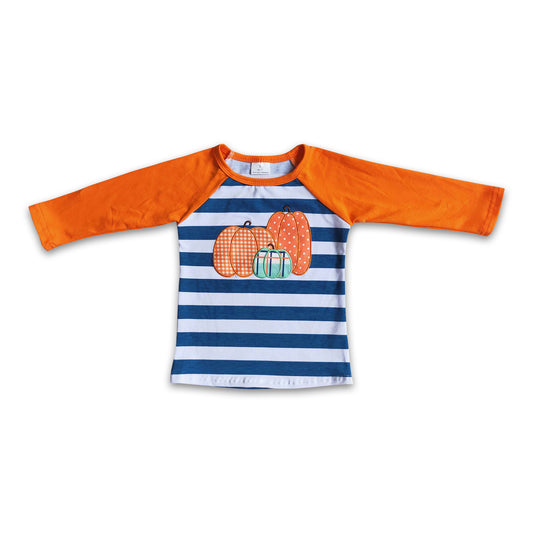 Boy Embroidery Pumpkin Striped Long T-shirt