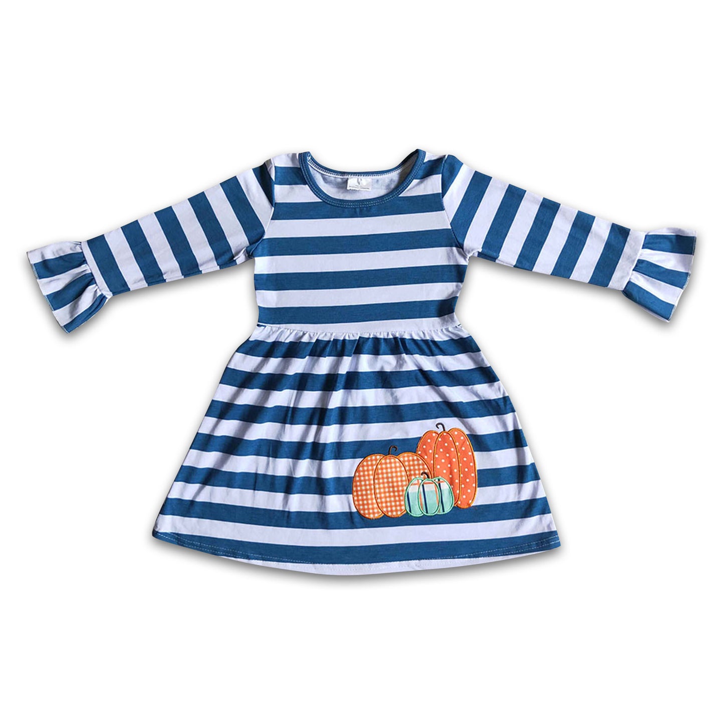 Girl Embroidery Striped Pumpkin Dress