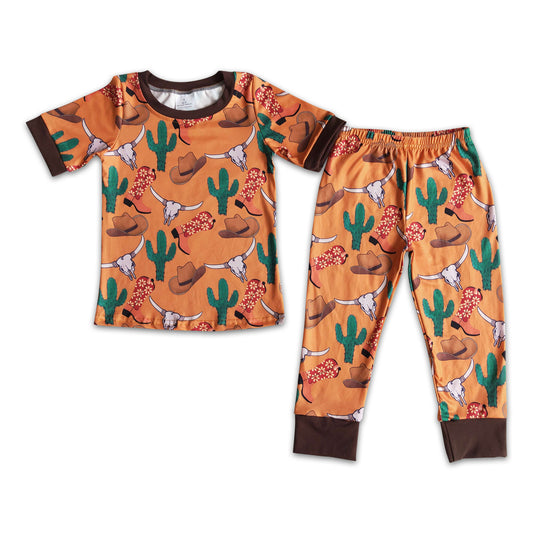 Short sleeve cactus boots boy boutique pajamas