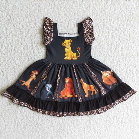 Girl black lion leopard twirl dresses