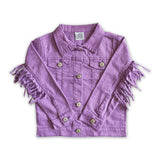 Lavender color tassels girls spring denim jacket