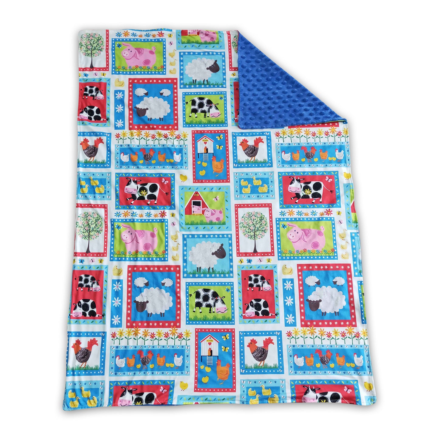 Farm print blue polka dots baby children minky blankets