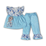 Cute princess flutter sleeve shirt ruffle pants girls boutique clothing set
