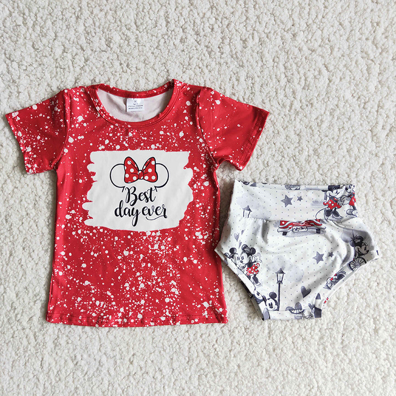 Best day ever girl mouse red shirt bummies set