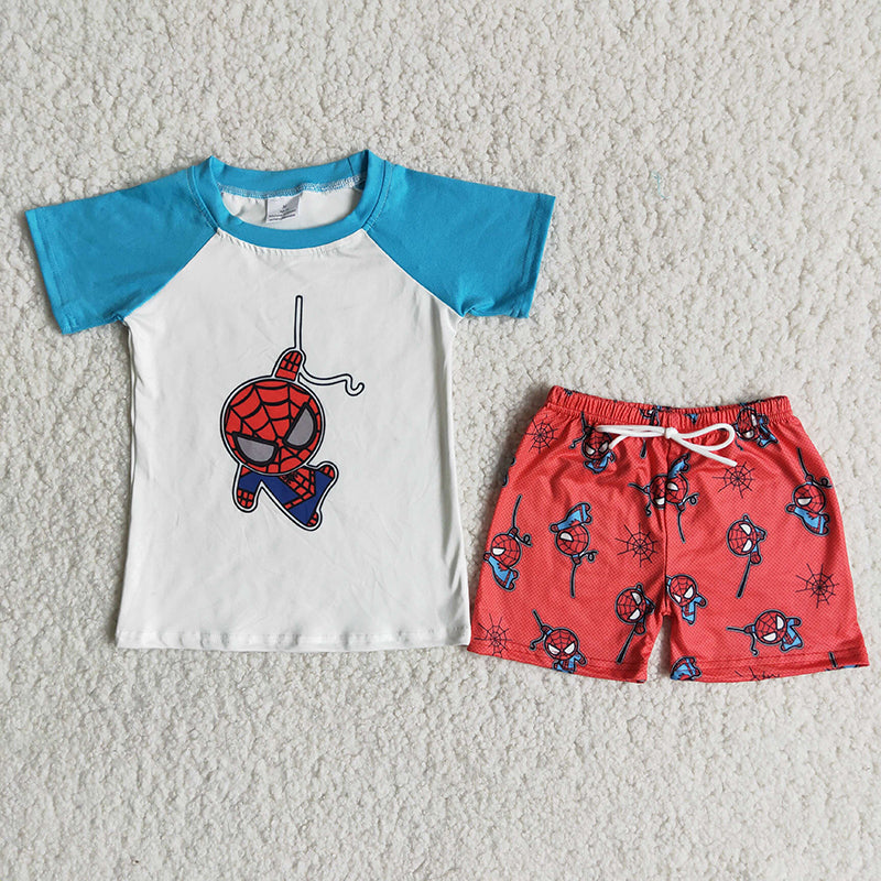Screen print spider boy summer clothing set