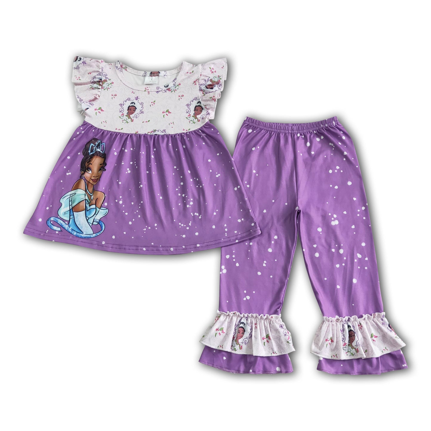 Cute princess flutter sleeve shirt purple ruffle pants girls boutique clothing set