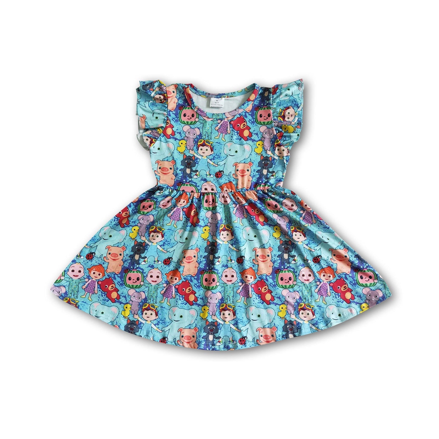 Flutter sleeve blue cute baby girls twirl dresses