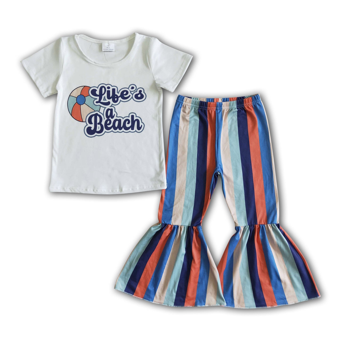 Life's a beach shirt stripe pants girls clothing set