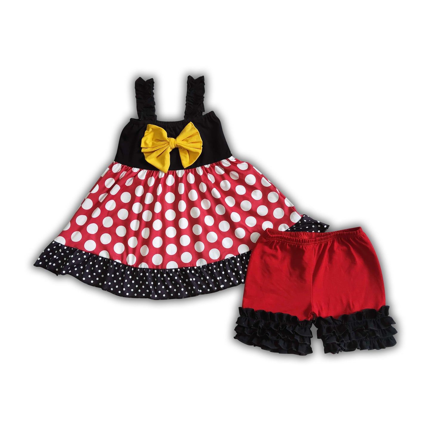 Polka dots tunic bow shorts girls summer clothing