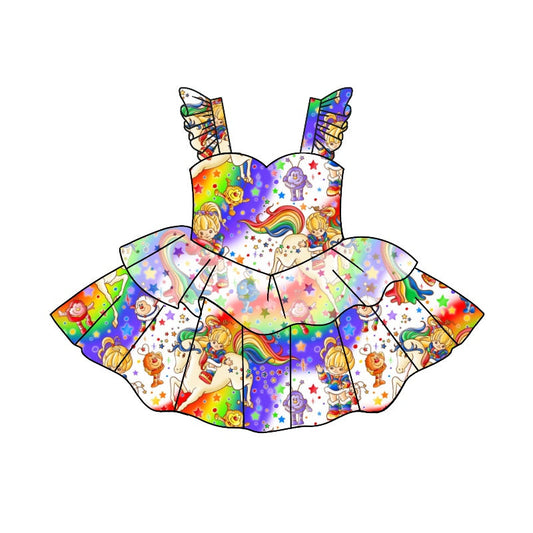 MOQ 5 Colorful unicorn tulle baby girls dresses