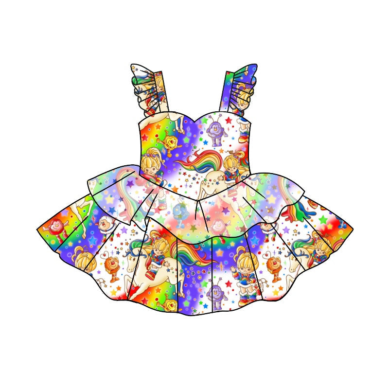 MOQ 5 Colorful unicorn tulle baby girls dresses