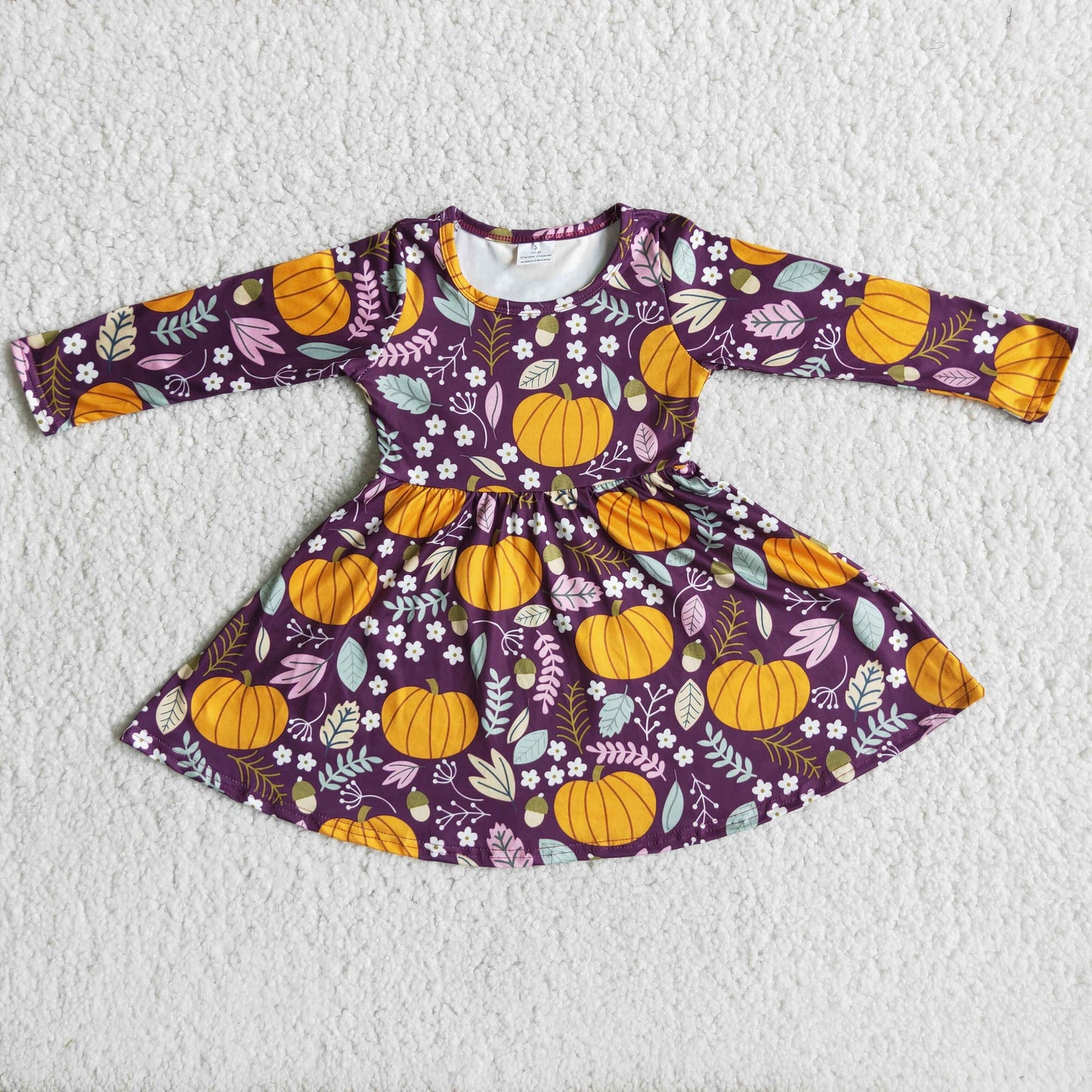 Girl Purple Pumpkin Long Sleeve Dress