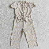 Girl Khaki Plaid Jumpsuit
