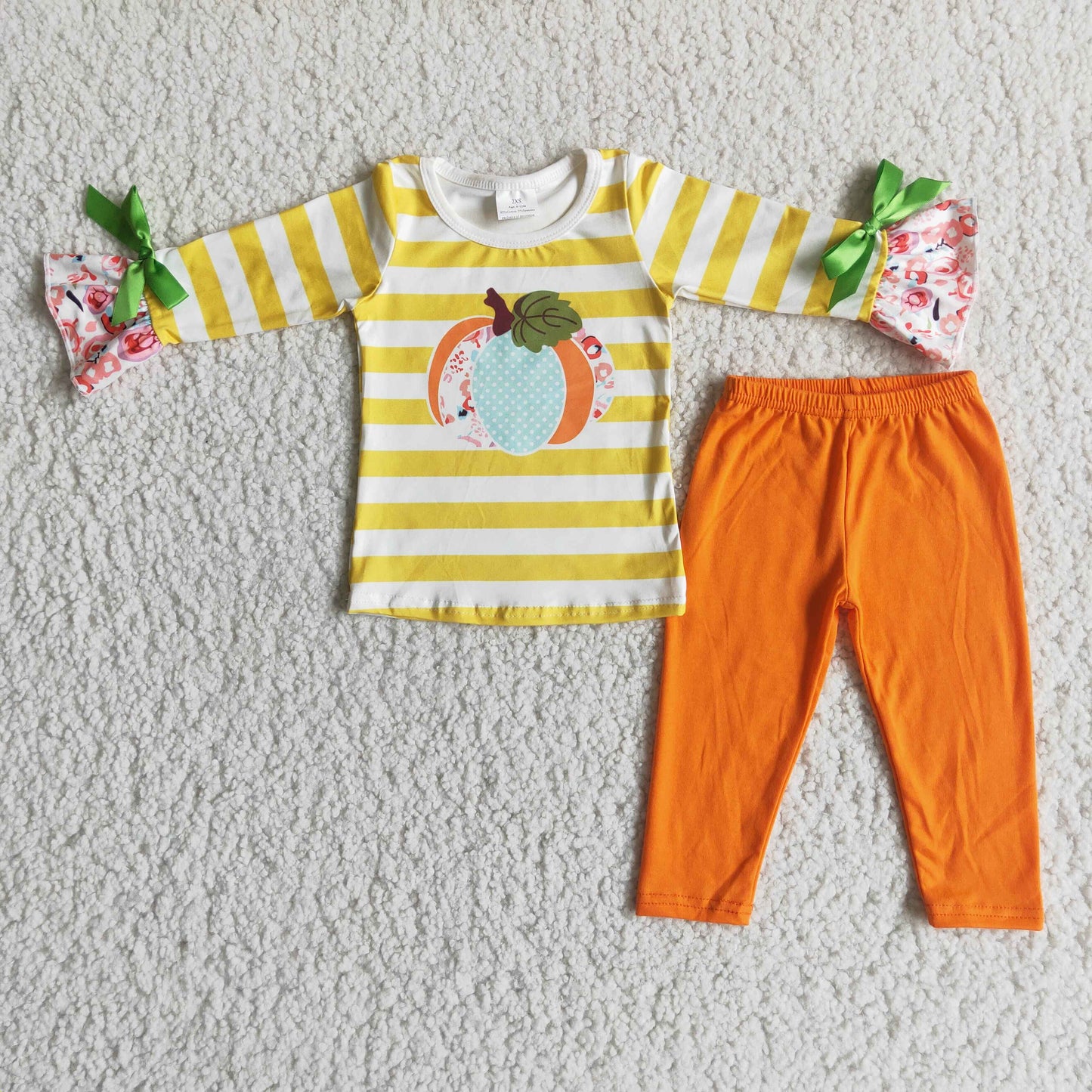 Girl Pumpkin Striped Solid Pants Outfit
