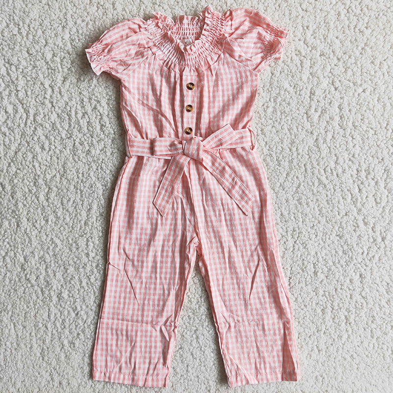 Girl Pink Plaid Jumpsuit