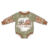 MOQ 5 PCS little farmer tractor baby girls romper