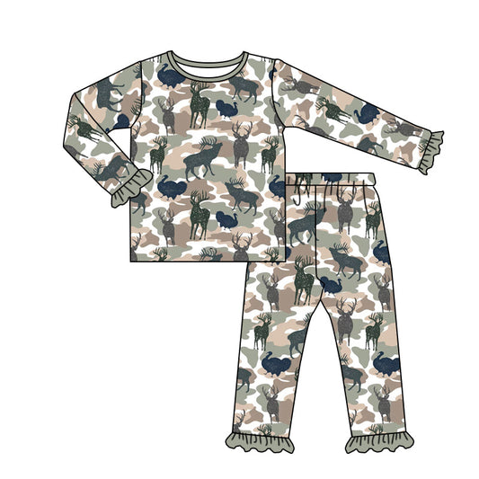 MOQ 5 deer long sleeves camo girls hunting pajamas