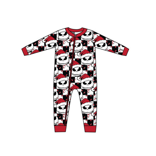 MOQ 5 PCS skull Christmas hat plaid baby zipper romper