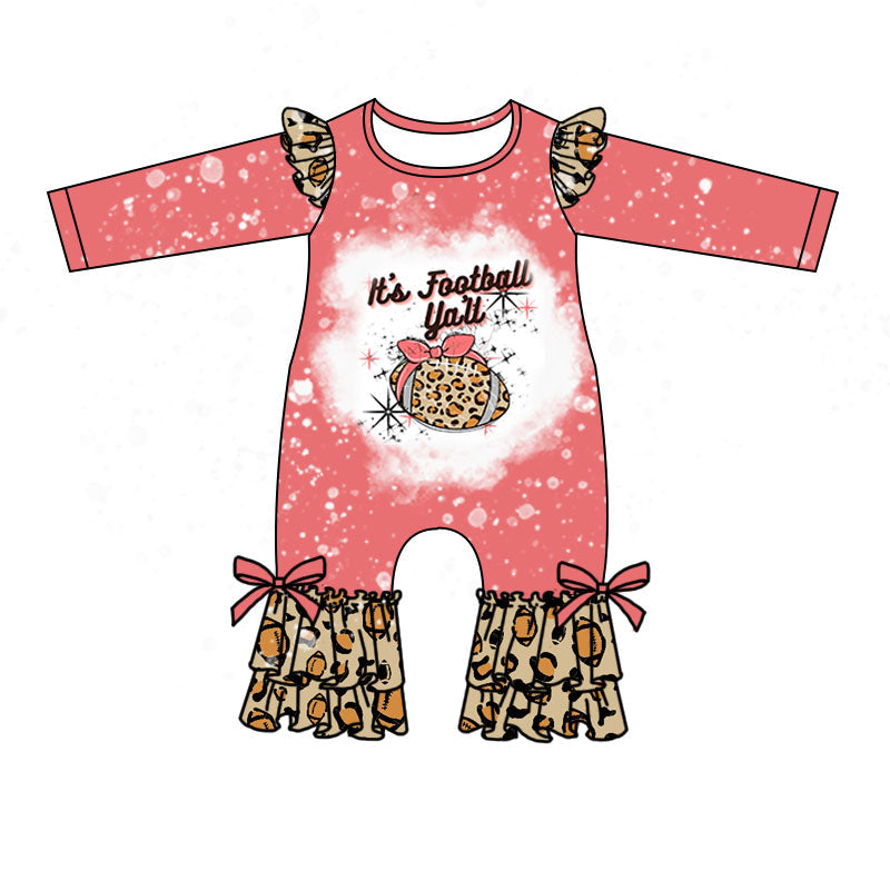 MOQ 5 PCS it's football y'all leopard baby girls romper