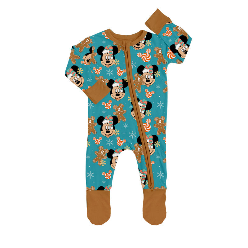 MOQ 5 PCS gingerbread mouse baby kids Christmas footed zipper coverall